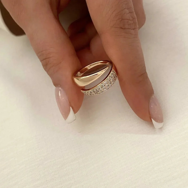Anél de Pedra Natural ~ Aço inoxidável - Banhado a Ouro Sol 18K