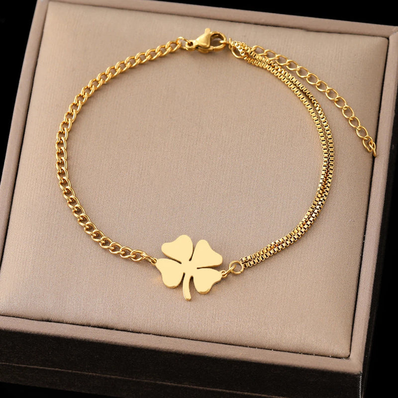 Pulseiras DOTIFI pingente de trevo da sorte ~ de aço inoxidável