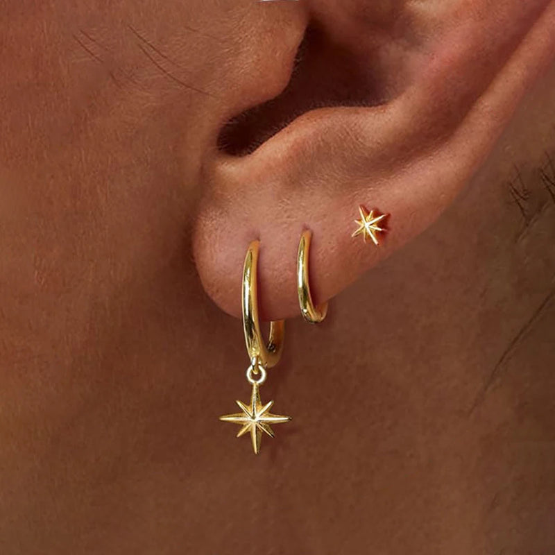 3 brincos de gota ~ de aço inoxidável - banhados a ouro 18K, joias punk unissex