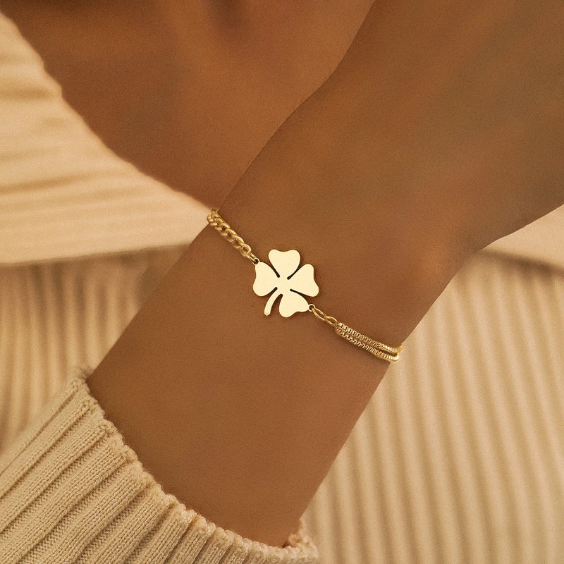 Pulseiras DOTIFI pingente de trevo da sorte ~ de aço inoxidável