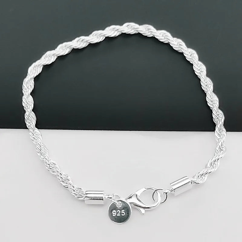 Pulseiras de prata esterlina 925 - 4 mm - com corda torcida