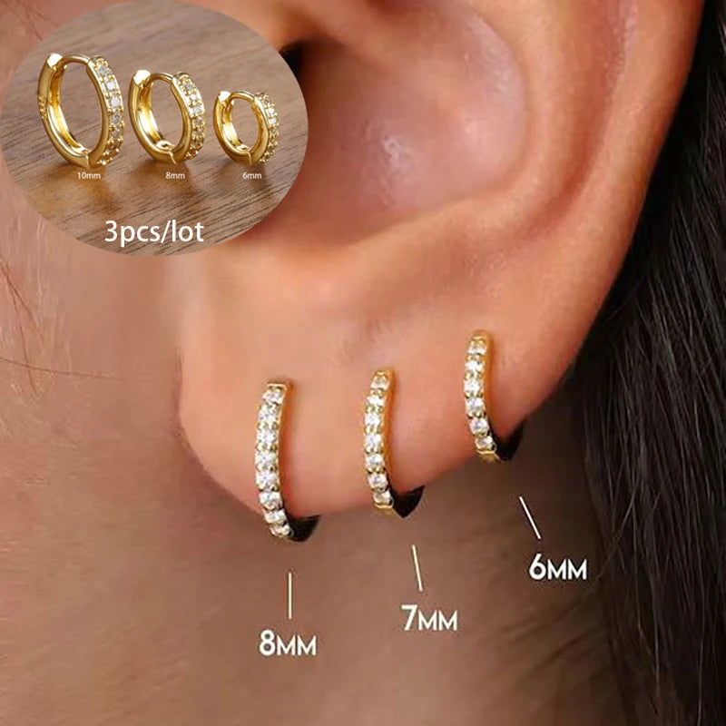 3 brincos de gota ~ de aço inoxidável - banhados a ouro 18K, joias punk unissex