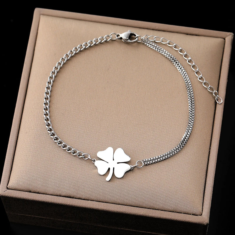 Pulseiras DOTIFI pingente de trevo da sorte ~ de aço inoxidável