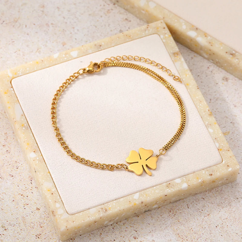 Pulseiras DOTIFI pingente de trevo da sorte ~ de aço inoxidável