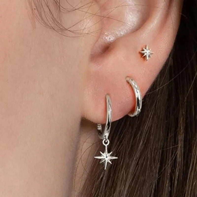 3 brincos de gota ~ de aço inoxidável - banhados a ouro 18K, joias punk unissex