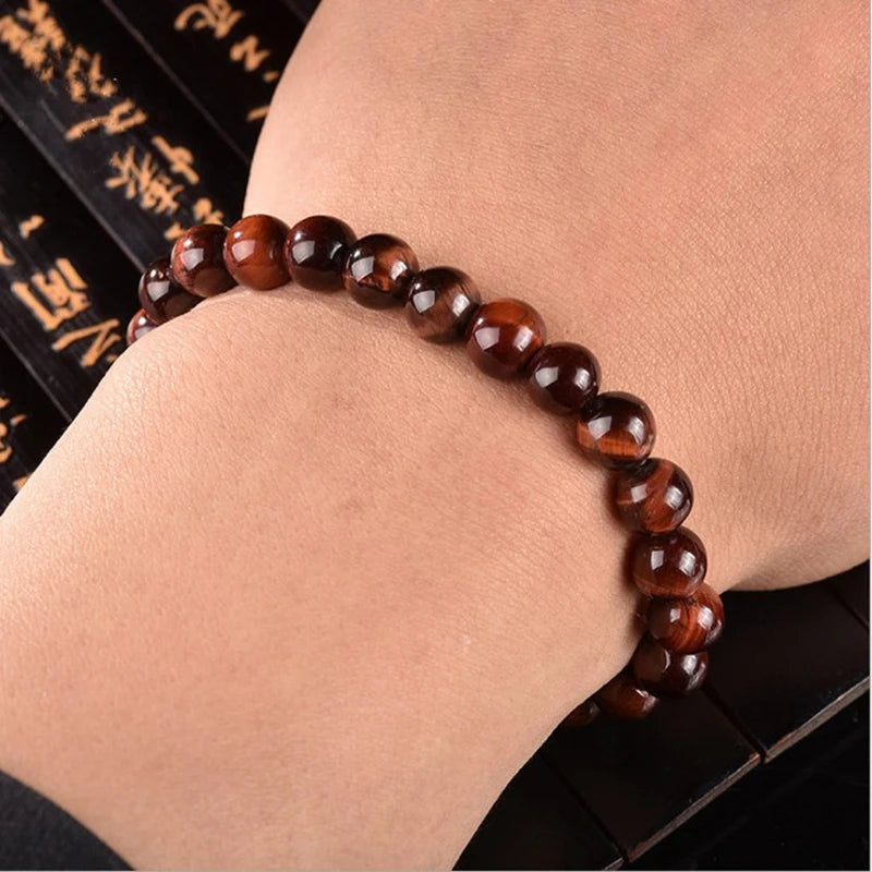 Pulseira de obsidiana ~ jóias olho de tigre/pedra vulcânica - pulseira de elasticidade