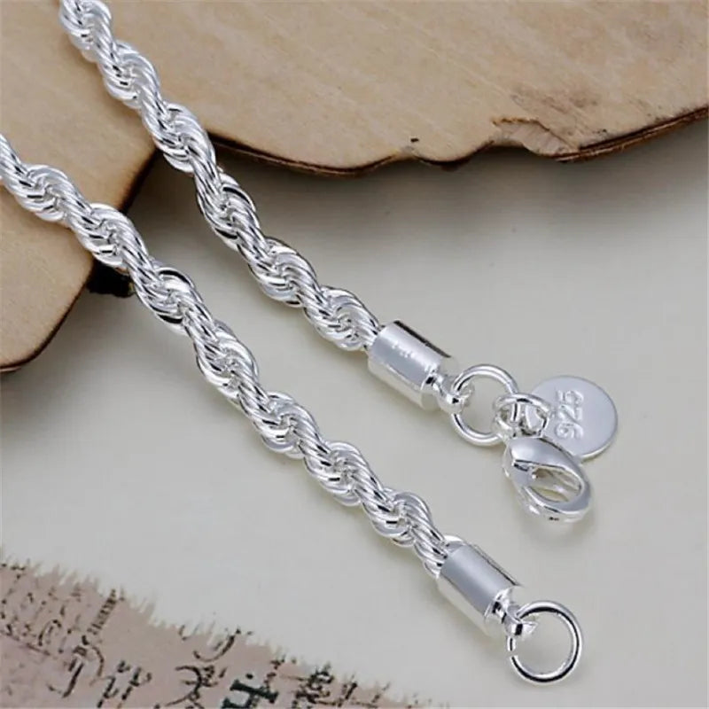 Pulseiras de prata esterlina 925 - 4 mm - com corda torcida