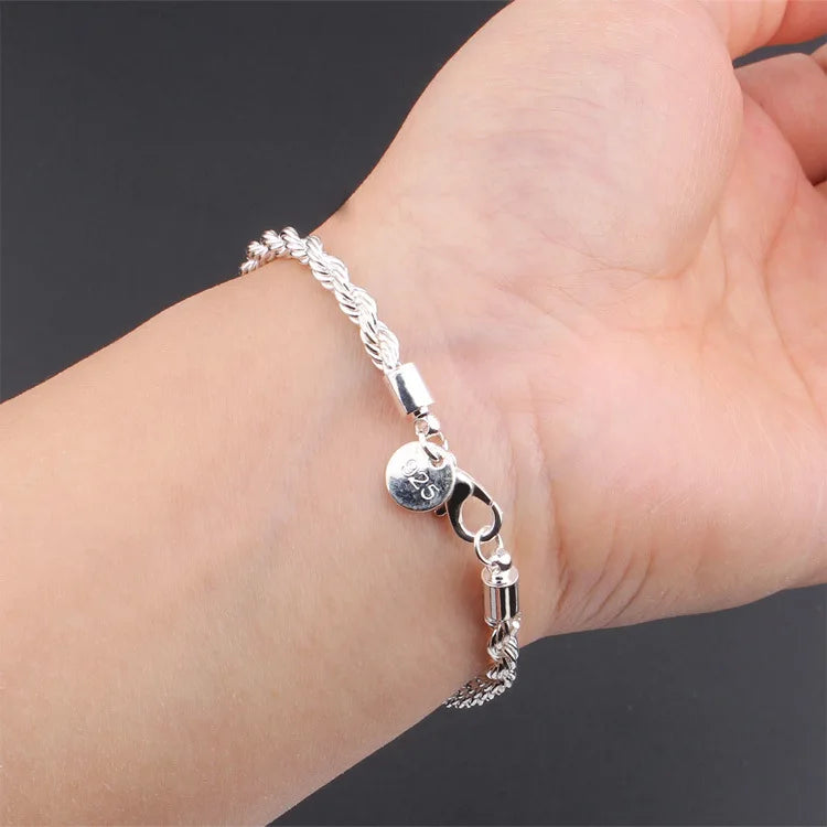 Pulseiras de prata esterlina 925 - 4 mm - com corda torcida