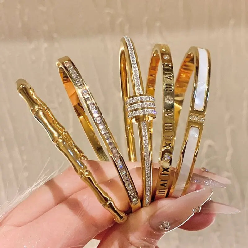 Pulseiras Bangles - banhadas a ouro ~ de aço inoxidável