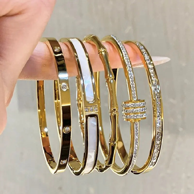 Pulseiras Bangles - banhadas a ouro ~ de aço inoxidável