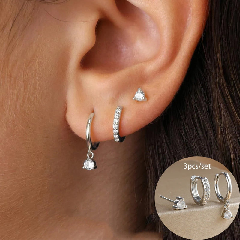 3 brincos de gota ~ de aço inoxidável - banhados a ouro 18K, joias punk unissex