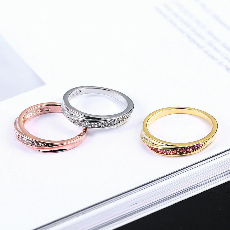 Anél ZHOUYANG - zircônia cúbica, cor ouro rosa - Modelos: ZYR314 ZYR317