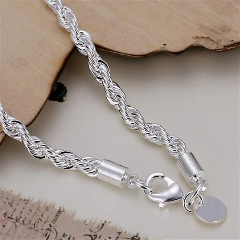 Pulseiras de prata esterlina 925 - 4 mm - com corda torcida